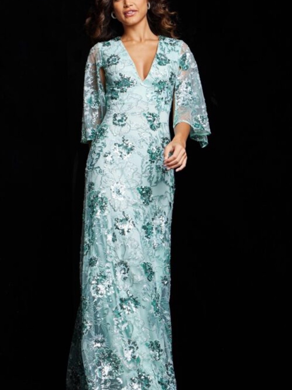 Jovani 26923 Hanging Sleeves Floral Sequin Dress